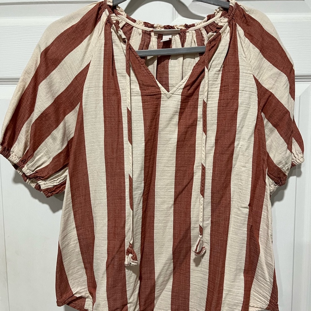 Striped Women's Top in Cream and Brown